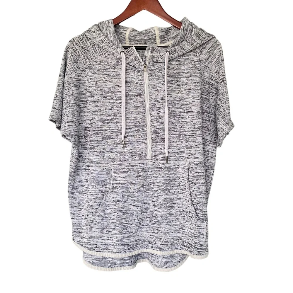 Athleta Heather Grey Short Sleeve Pullover Hoodie M - Picture 1 of 15